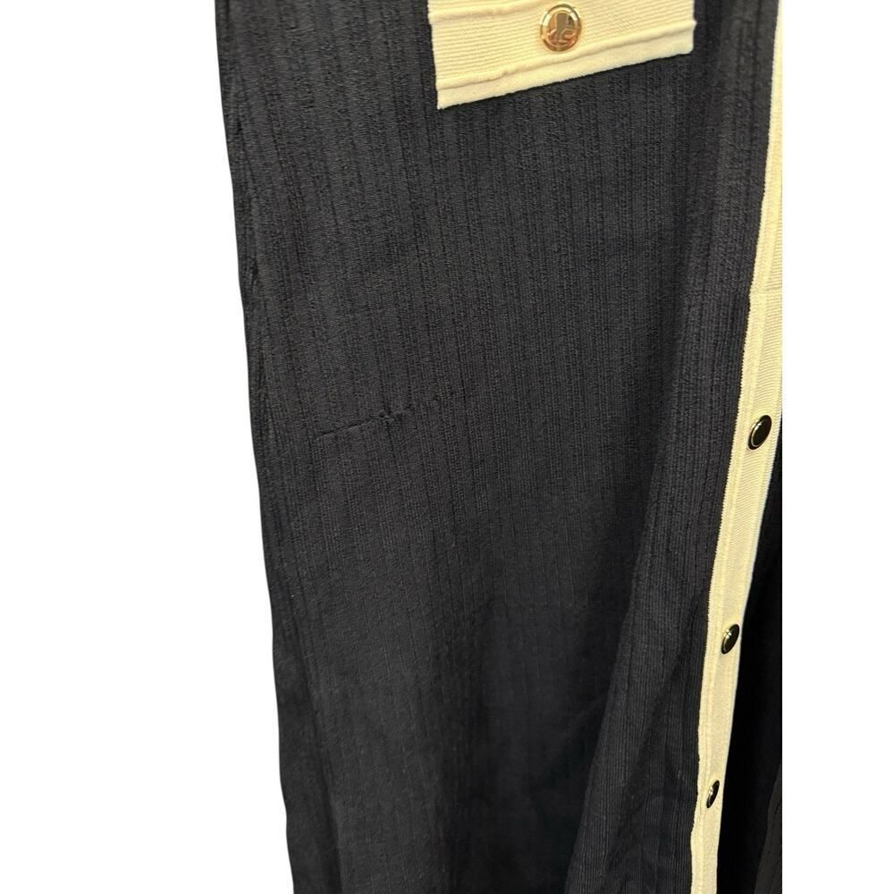 NWT J.Crew Ribbed Knit Dress Black Cream Trim Button Front Midi Size Large - Picture 9 of 12